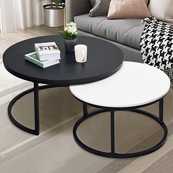 Round Coffee Table, Nesting Tables Set of 2, Large : Ø 34.0