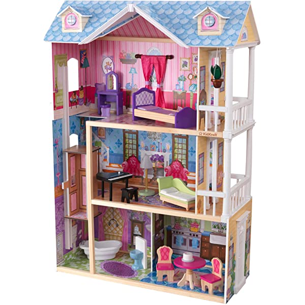 My Dreamy Wooden Dollhouse with Lights and Sounds, Elevator and 14 Accessories, Gift for Ages 3+