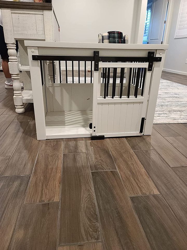 Homestead Sliding Barn Door Furniture Style Dog Crate - Antique White, Extra Large