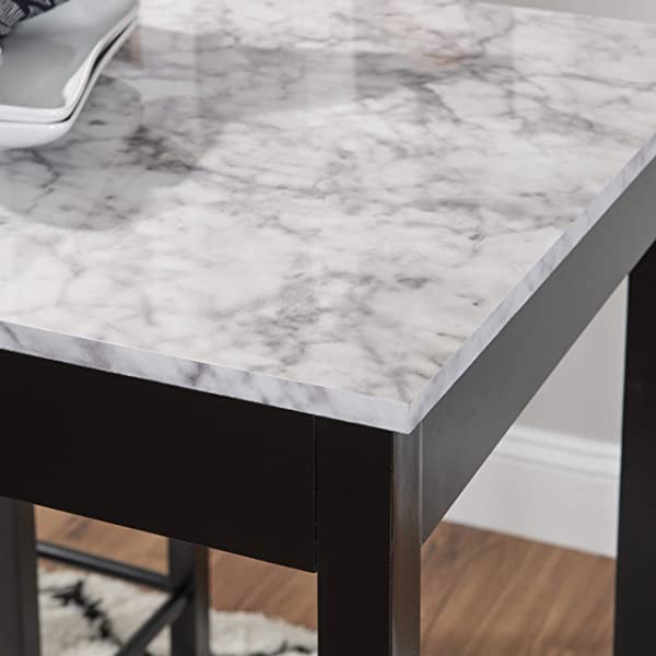 Linon Black 3 Piece Faux Marble Tavern Set
