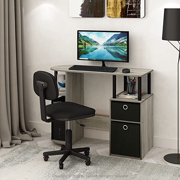 FURINNO Jaya Computer Study Desk with Bin, Brown Espresso