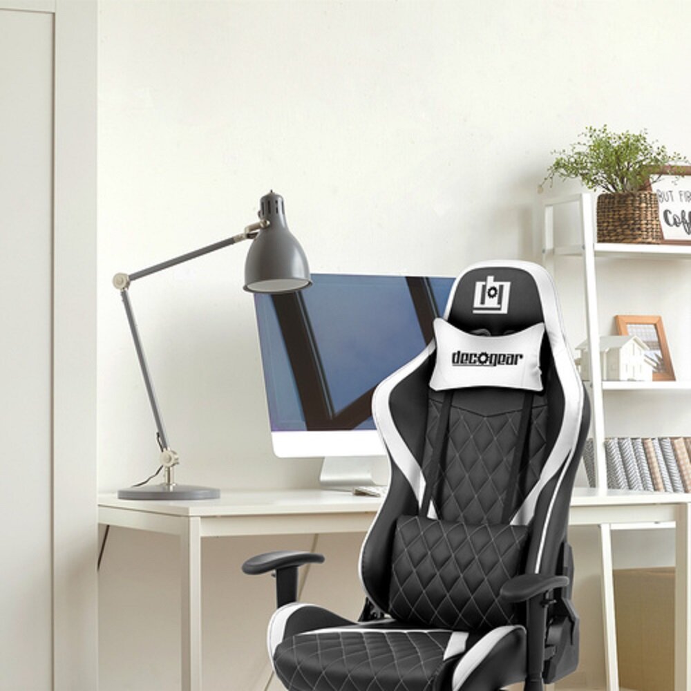 【Furniture】White Foam Gaming Computer Chair with Hydraulic Seat Adjustment 360-Degree Spin, Rolling Caster Wheels