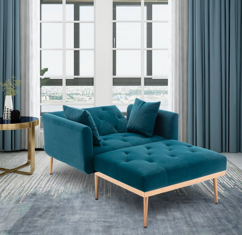 40.9” W Tufted Velvet Flared Arms Sleeper Convertible Chaise Lounge