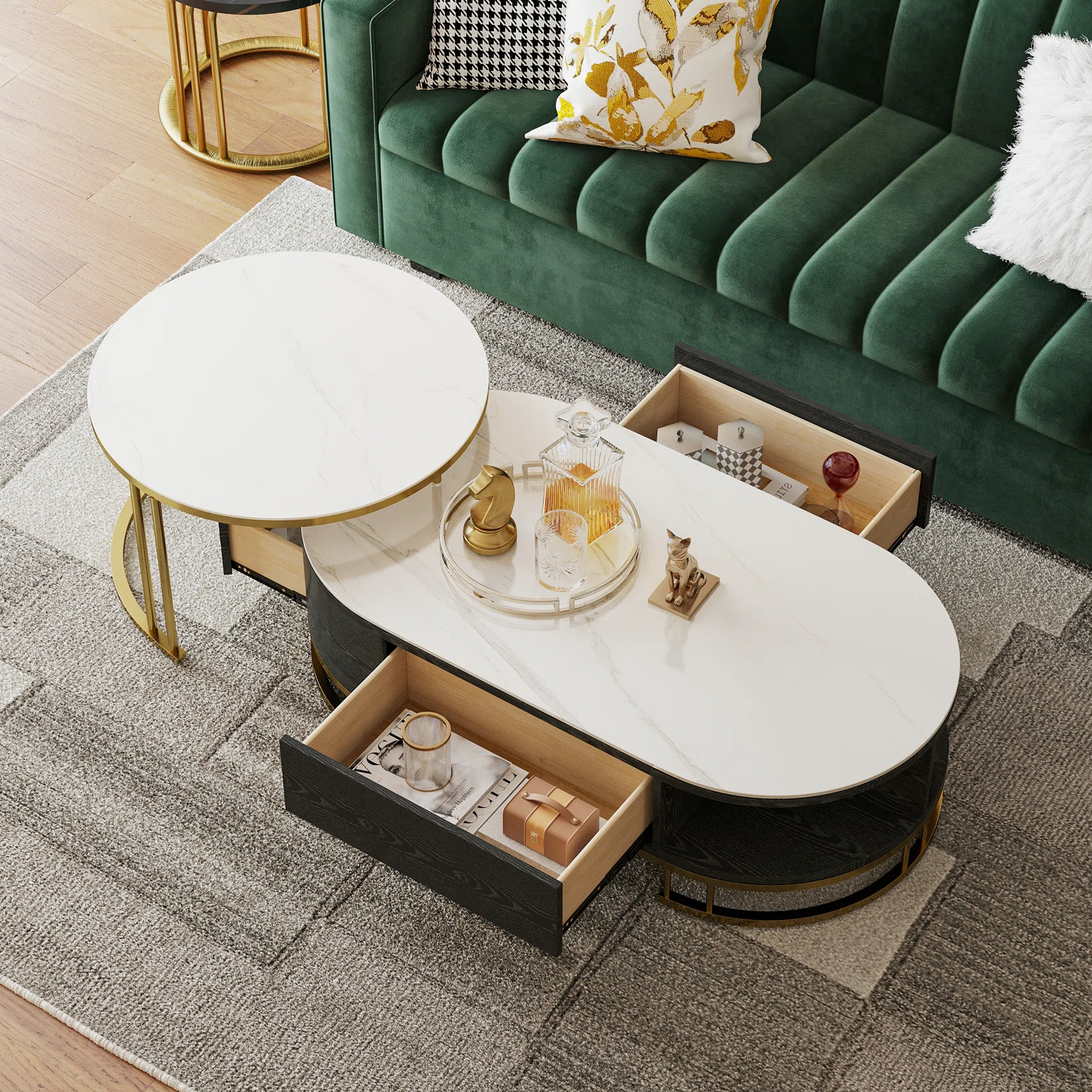 【Furniture】Dessa Sled/Frame 2 Nesting Coffee Tables with Storage