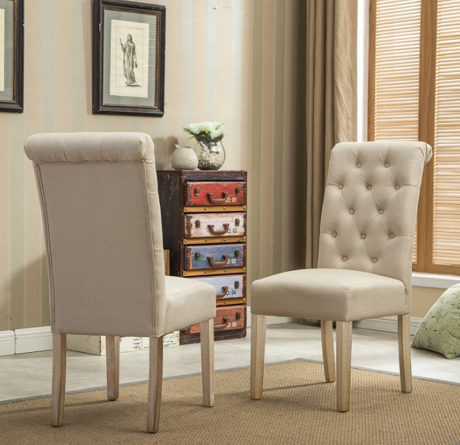 Roundhill Furniture Habit Solid Wood Tufted Parsons Dining Chair (Set of 2), Tan