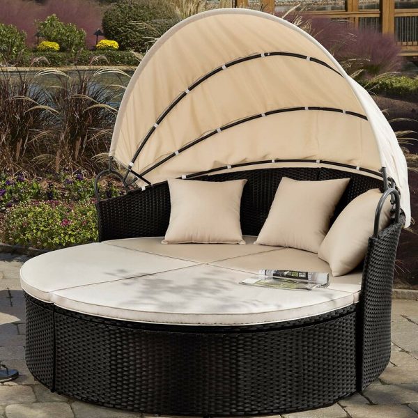 【Furniture】【BS】66” Wide Outdoor Wicker Patio Daybed with Cushions