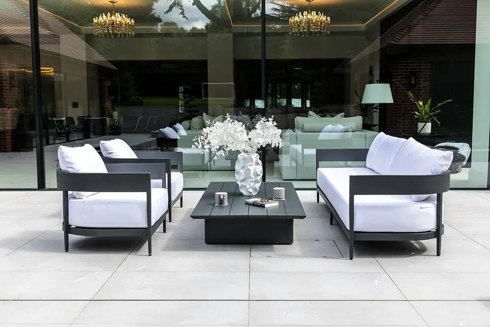 【Home&Garden】Garden Furniture in Aluminium in Anthracite Grey - 4 pcs (1 Sofa 2 chairs & 1 table) Moon Sofa Set