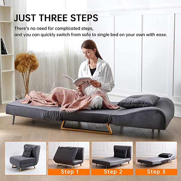 Aixsponsa Convertible Folding Sofa Bed,Modern Multi Function Sleeper Sofa,Breathable Linen Metal Frame Small Futon Sofa Bed for Living Room,Grey