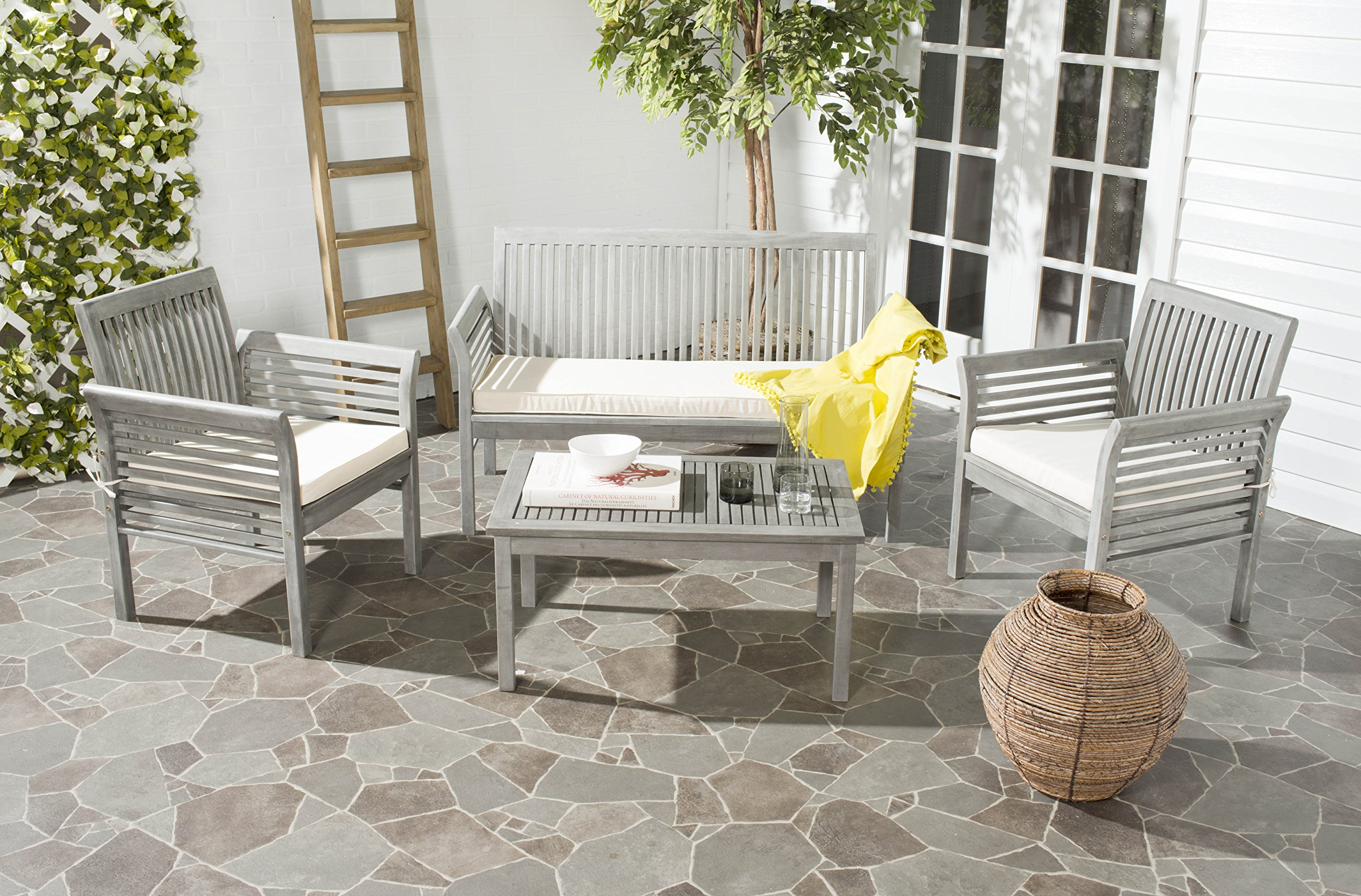 【Furniture】Outdoor Collection Carson Grey Wash/ Beige Cushions 4-Piece Conversation Patio Set