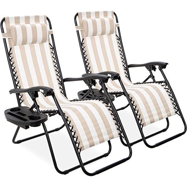 Best Choice Products Set of 2 Adjustable Steel Mesh Zero Gravity Lounge Chair Recliners w/Pillows and Cup Holder Trays - Burgundy