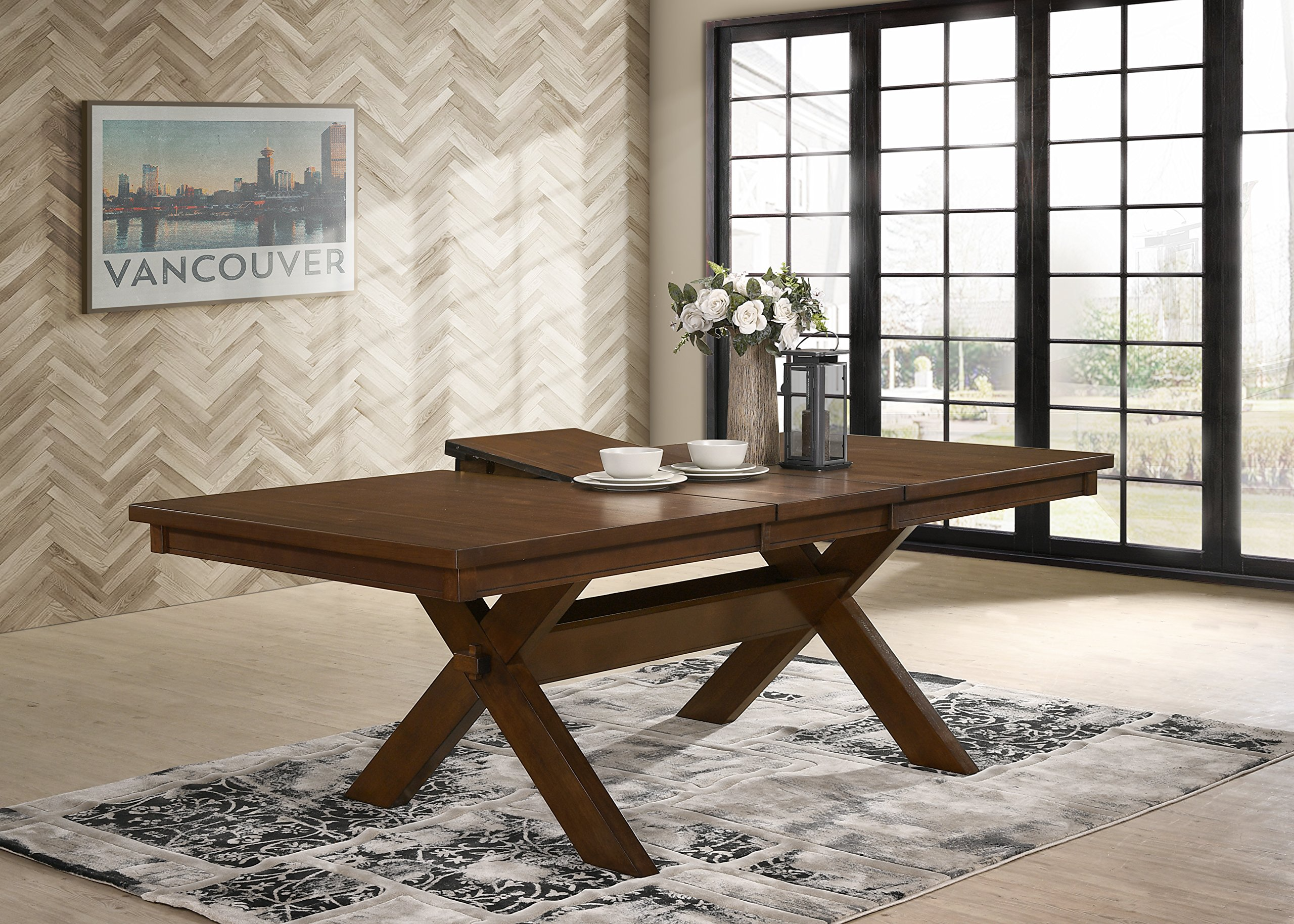 【Furniture】9-Piece Solid Wood Dining Set with Table & 8 Chairs