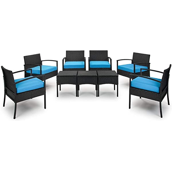 PROHIKER 3 PCS Patio Rattan Conversation Chair Set, 3 PCS Patio Wicker Rattan Furniture Set, Patio Wicker Rattan Table Red