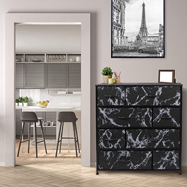 Sorbus Dresser with 8 Drawers - Furniture Storage Chest Tower Unit for Bedroom, Hallway, Closet, Office Organization - Steel Frame, Wood Top, Easy Pull Fabric Bins (Black)