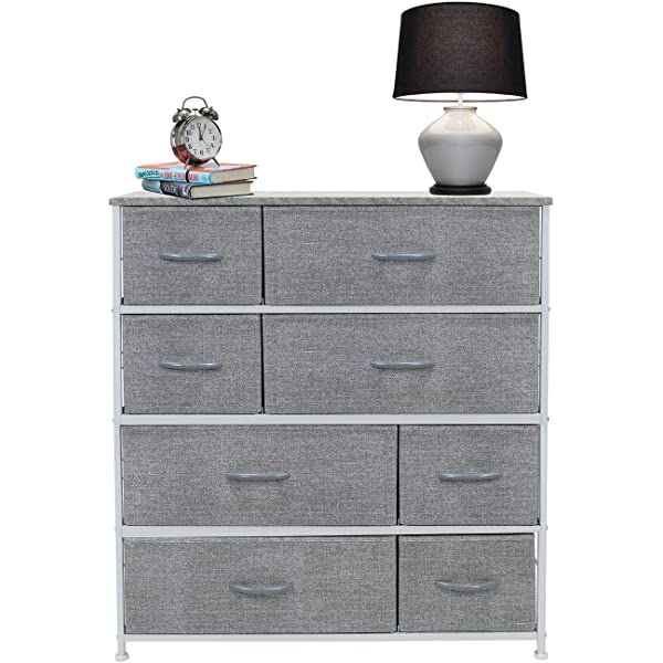Sorbus Dresser with 8 Drawers - Furniture Storage Chest Tower Unit for Bedroom, Hallway, Closet, Office Organization - Steel Frame, Wood Top, Easy Pull Fabric Bins (Black)