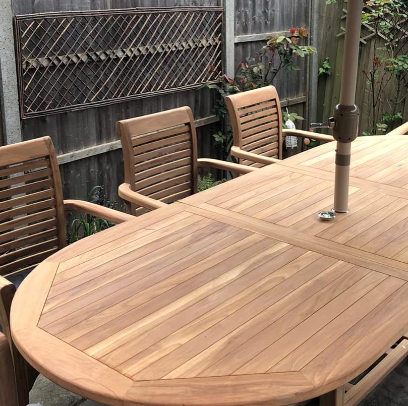 Teak Garden Furniture Set, Garden Table & 8 Chairs, Wooden Garden Furniture Set with Parasol