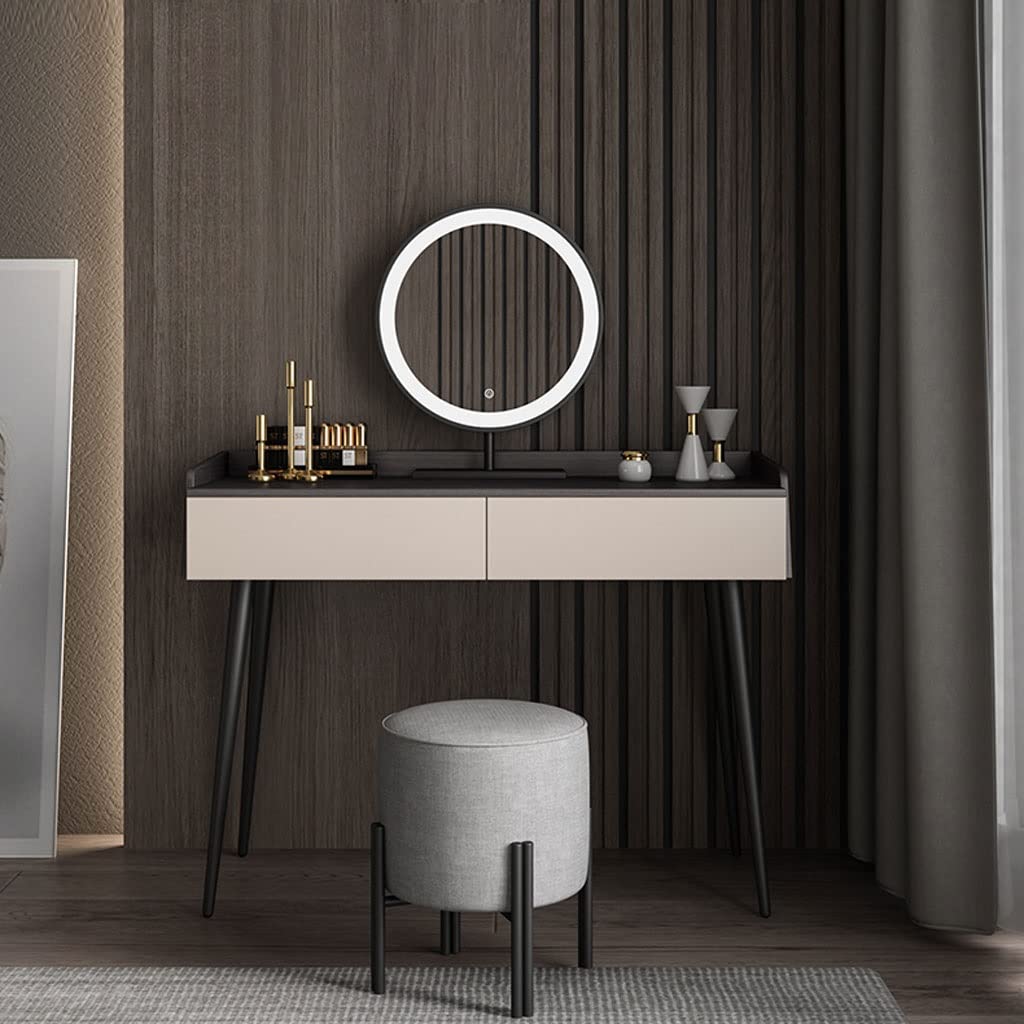 【Furniture】Vanity For Bedroom Modern Bedroom Dresser Vanity Desk with 2 Drawers, 1 Stool & LED Mirror