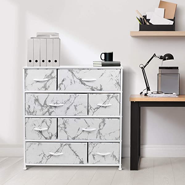 Sorbus Dresser with 8 Drawers - Furniture Storage Chest Tower Unit for Bedroom, Hallway, Closet, Office Organization - Steel Frame, Wood Top, Easy Pull Fabric Bins (Black)