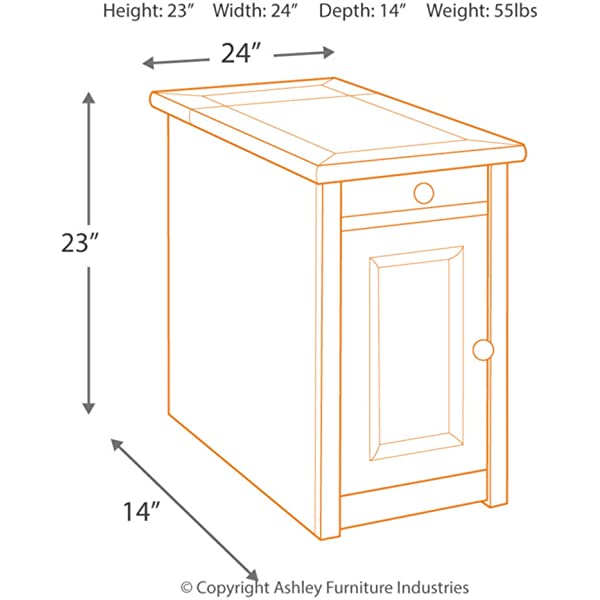 Signature Design by Ashley Tyler Creek Rustic Chair Side End Table with Pull-Out Tray & USB Ports, Brown Blackish Brown Table