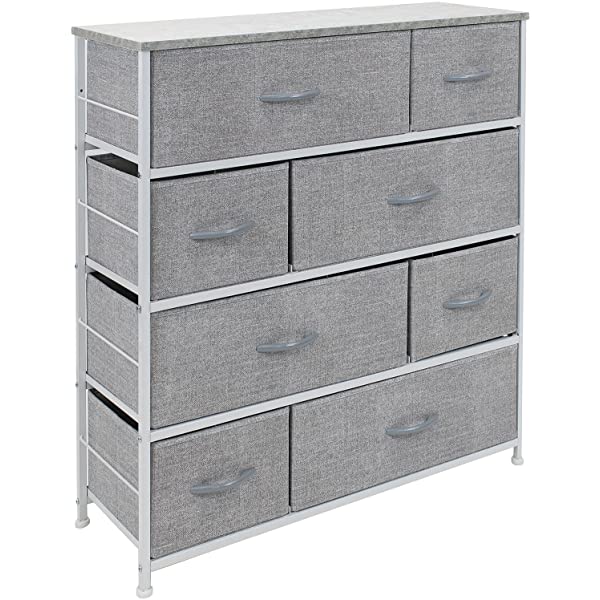 Sorbus Dresser with 8 Drawers - Furniture Storage Chest Tower Unit for Bedroom, Hallway, Closet, Office Organization - Steel Frame, Wood Top, Easy Pull Fabric Bins (Black)