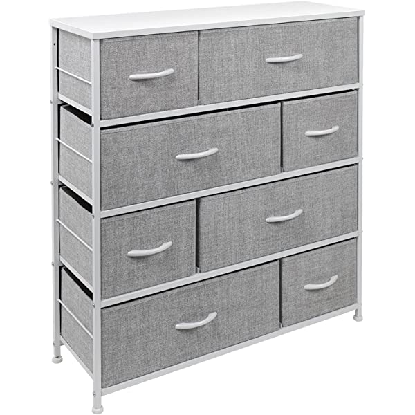 Sorbus Dresser with 8 Drawers - Furniture Storage Chest Tower Unit for Bedroom, Hallway, Closet, Office Organization - Steel Frame, Wood Top, Easy Pull Fabric Bins (Black)