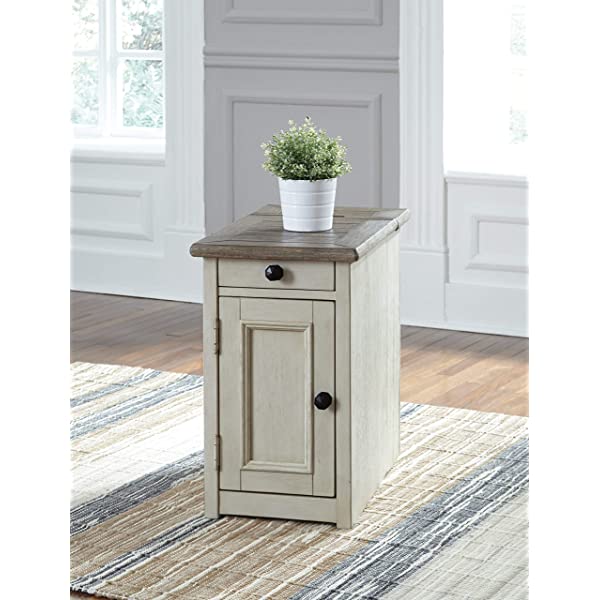 Signature Design by Ashley Tyler Creek Rustic Chair Side End Table with Pull-Out Tray & USB Ports, Brown Blackish Brown Table
