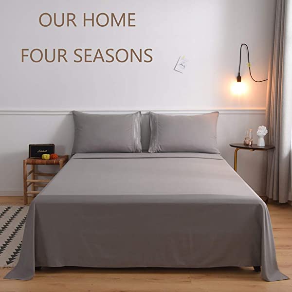 LBRO2M Bed Sheet Set Queen Size 16 Inches Deep Pocket 1800 Thread Count 100% Microfiber Sheet,Bedding Super Soft Comfortable, Cool Warm,4 Piece(Dark Grey) Dark Grey Queen