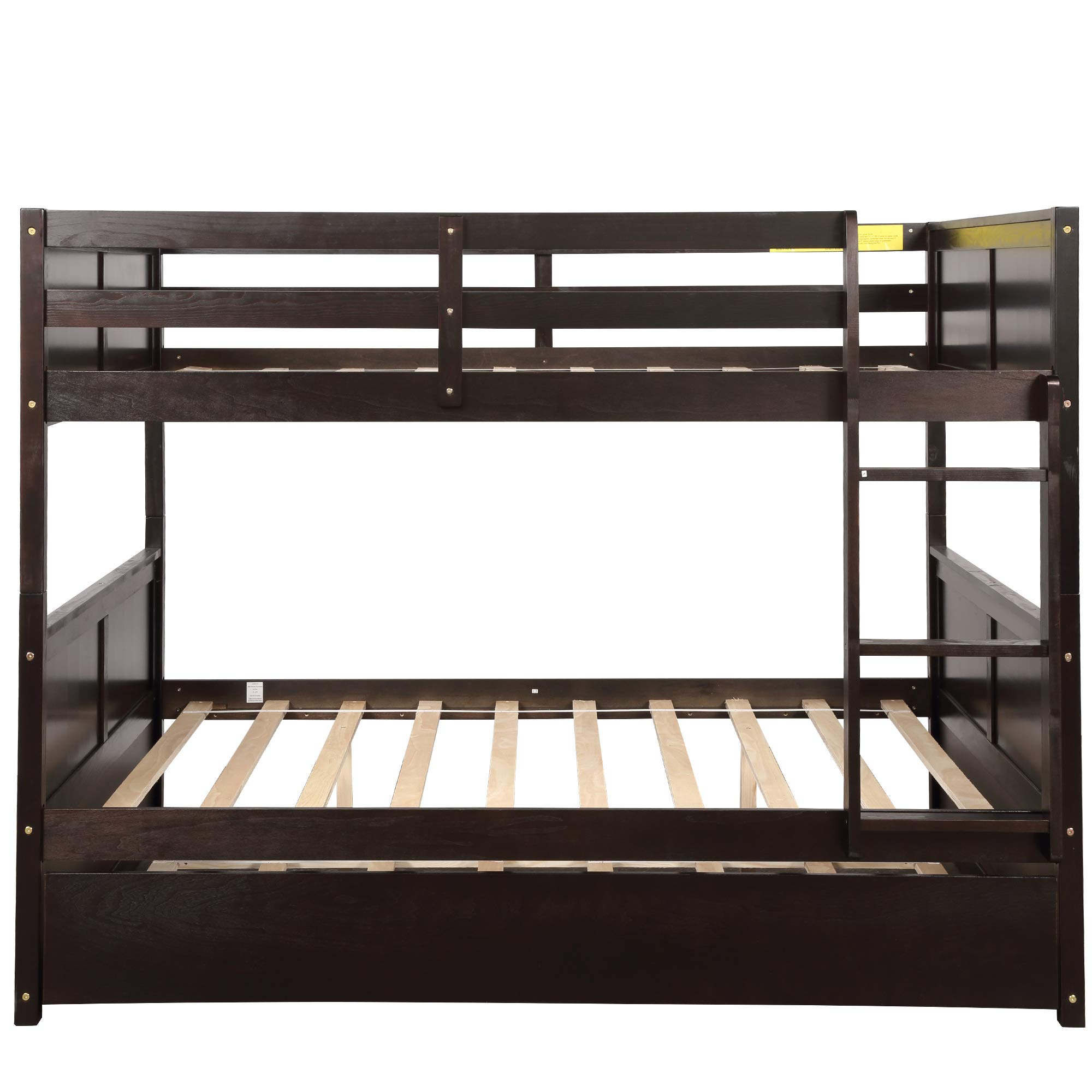 【Furniture】Full Over Full Bunk Bed for Kids Teens, Detachable Wood Full Bunk Bed Frame with Trundle