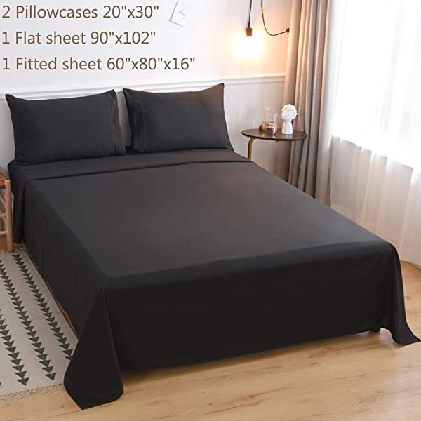 LBRO2M Bed Sheet Set Queen Size 16 Inches Deep Pocket 1800 Thread Count 100% Microfiber Sheet,Bedding Super Soft Comfortable, Cool Warm,4 Piece(Dark Grey) Dark Grey Queen