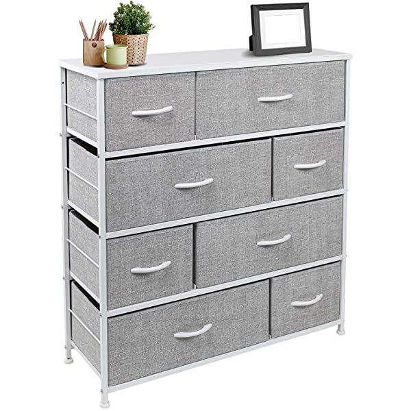 Sorbus Dresser with 8 Drawers - Furniture Storage Chest Tower Unit for Bedroom, Hallway, Closet, Office Organization - Steel Frame, Wood Top, Easy Pull Fabric Bins (Black)