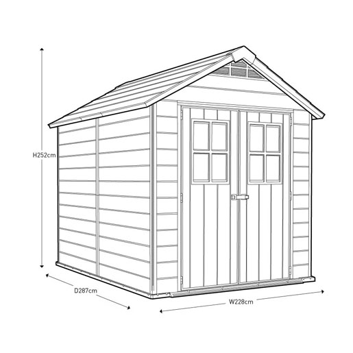 Keter Newton Outdoor Apex Double Door Garden Storage Shed 7.5 x 7ft Brown WPC Wood Look and Feel | Fade Free | All Weather Resistant | Safe and Secure | Zero Maintenance | 15 year Warranty