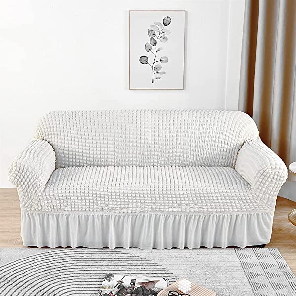 skyfiree Couch Cover Gray Sofa Slipcover Universal High Stretch Couch Cover 1 Piece Soft Sofa Cover for 3 Cushion Couch Elastic Durable Furniture Protector with Skirt 3 Seater Grey