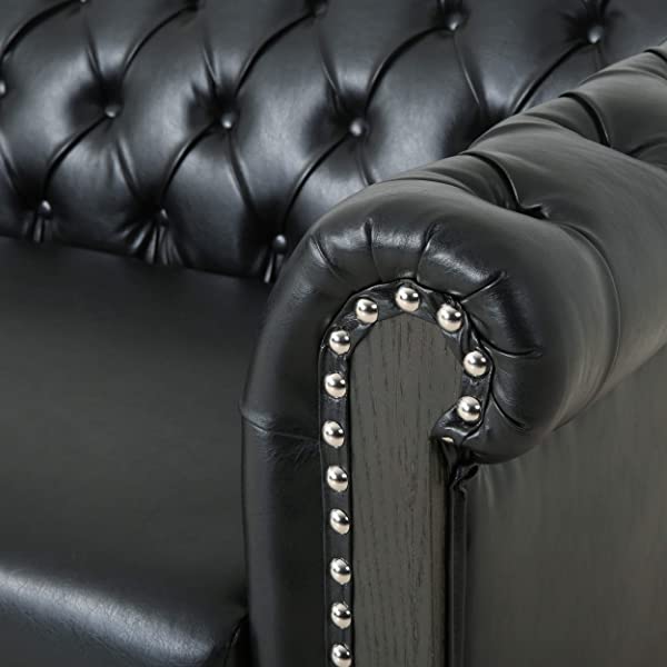Christopher Knight Home Castalia Sofas, Midnight Black + Dark Brown Midnight Black + Dark Brown Birch Wood