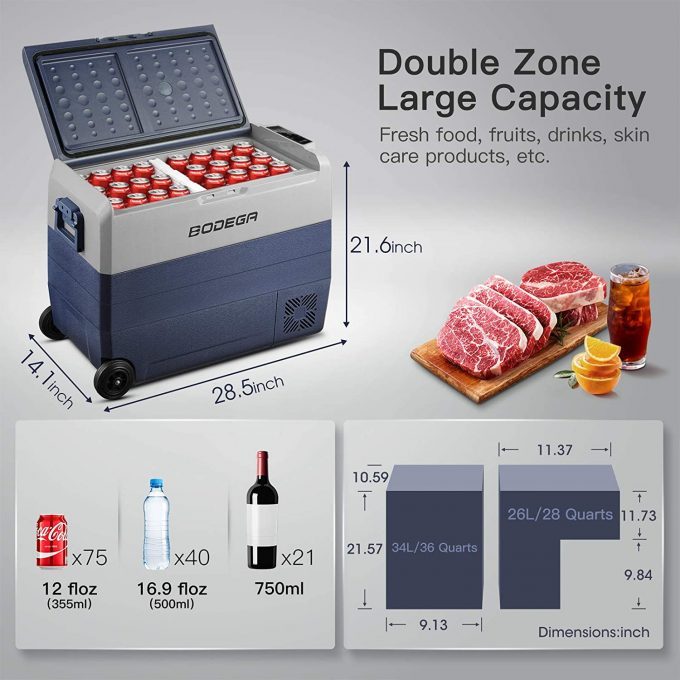 BODEGA 12 Volt Refrigerator Portable Freezer, Car Fridge Dual Zone APP Control, 64 Quart(60L)