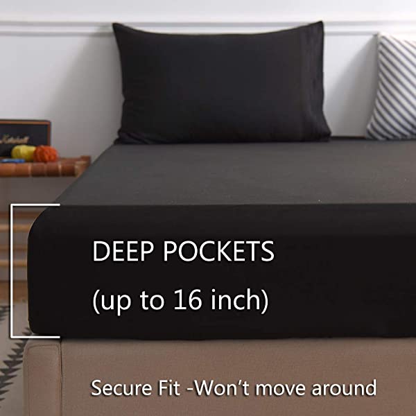 LBRO2M Bed Sheet Set Queen Size 16 Inches Deep Pocket 1800 Thread Count 100% Microfiber Sheet,Bedding Super Soft Comfortable, Cool Warm,4 Piece(Dark Grey) Dark Grey Queen