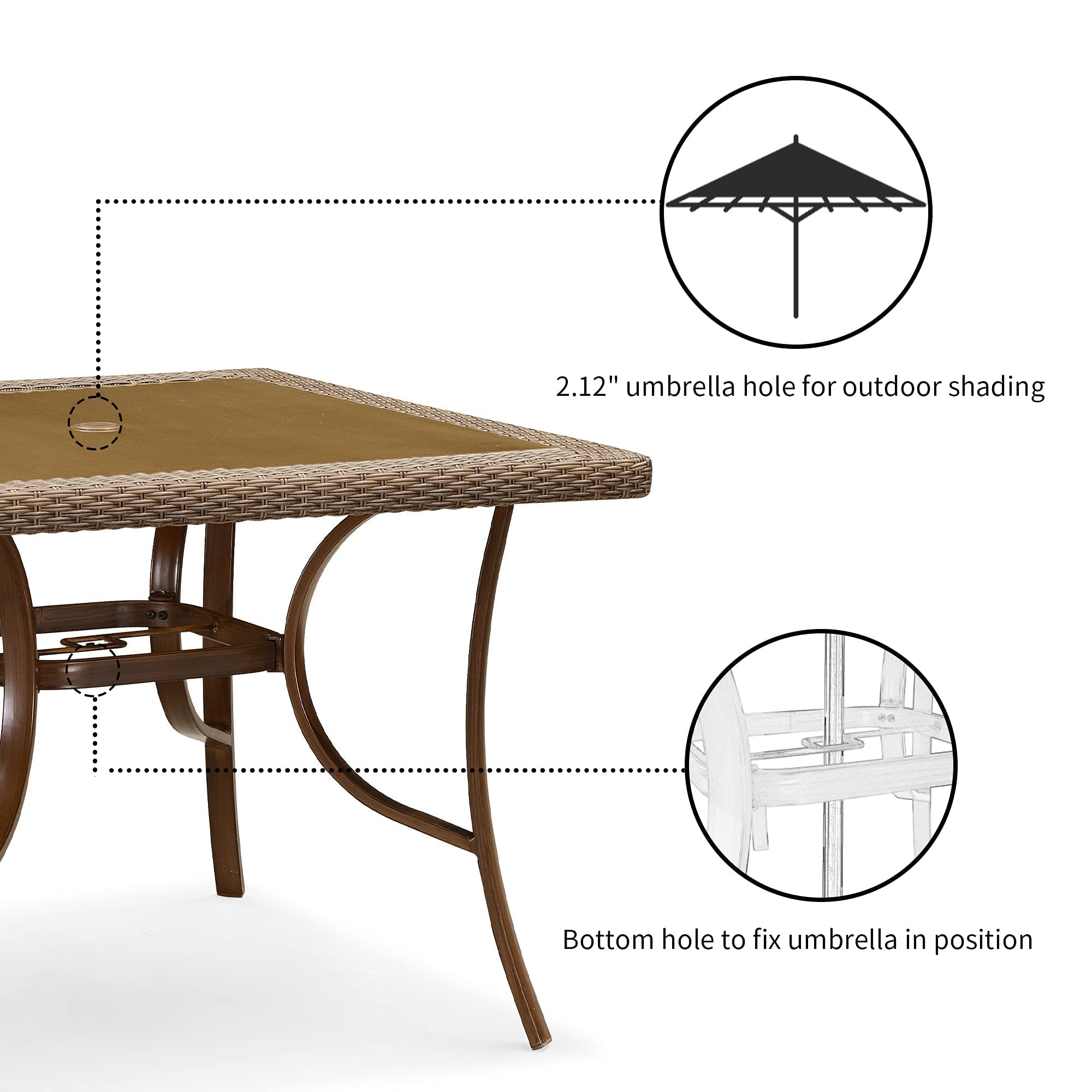【Home&Garden】Patio Dining Set Outdoor Wicker Patio Furniture Sets Rectangular Tempered Glass Top Dining Table