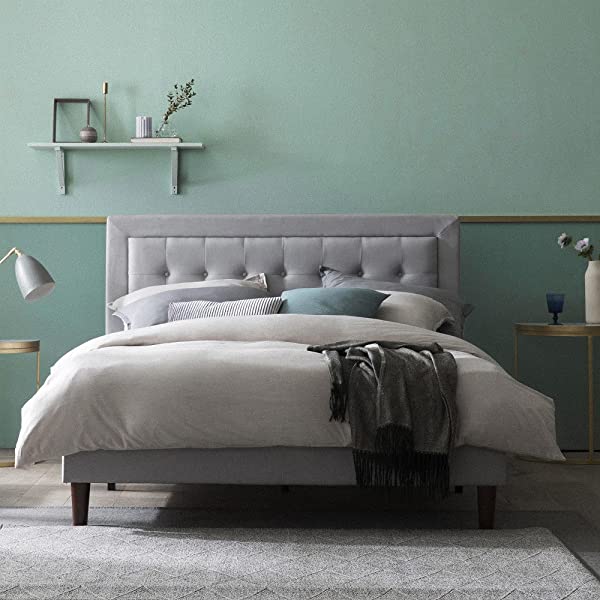 Zinus Dachelle Upholstered Platform Bed Frame / Mattress Foundation / Wood Slat Support / No Box Spring Needed / Easy Assembly, Queen, Platform Bed Only, Dark Grey Dark Grey Queen Platform Bed Only