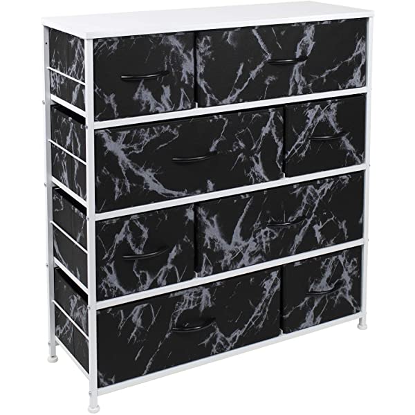 Sorbus Dresser with 8 Drawers - Furniture Storage Chest Tower Unit for Bedroom, Hallway, Closet, Office Organization - Steel Frame, Wood Top, Easy Pull Fabric Bins (Black)