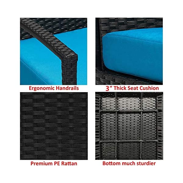 PROHIKER 3 PCS Patio Rattan Conversation Chair Set, 3 PCS Patio Wicker Rattan Furniture Set, Patio Wicker Rattan Table Brown