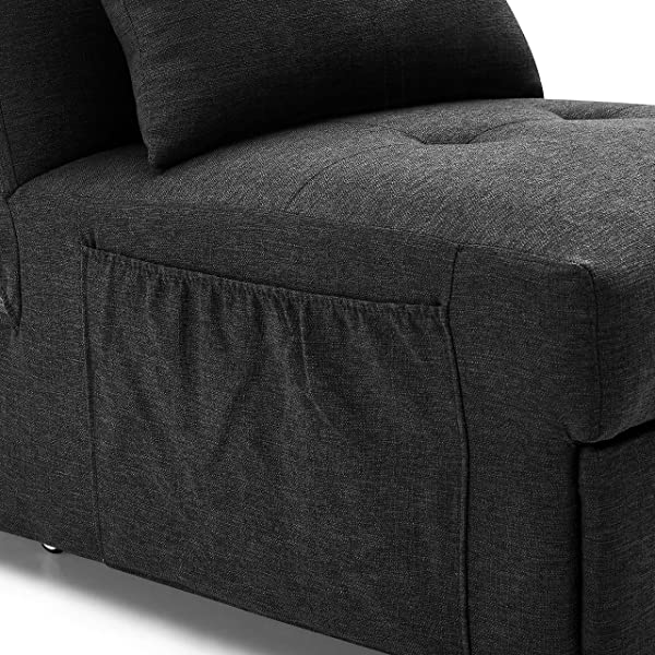 4-in-1 Sleeper Sofa Bed, HABITRIO Solid Wood Frame Polyester Upholstered Seating Couch w/A Pillow, Work As Ottoman, Single Chair, Sofabed and Chaise Lounge, Fit for Living Room, Bedroom (Grey)