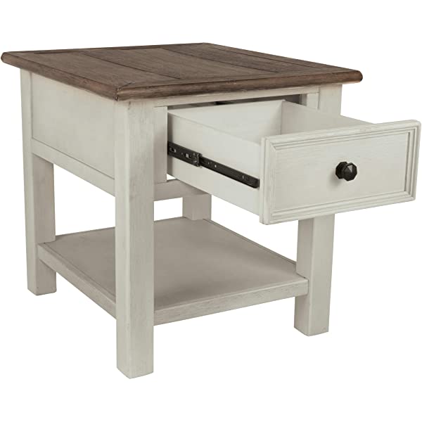 Signature Design by Ashley Tyler Creek Rustic Chair Side End Table with Pull-Out Tray & USB Ports, Brown Blackish Brown Table