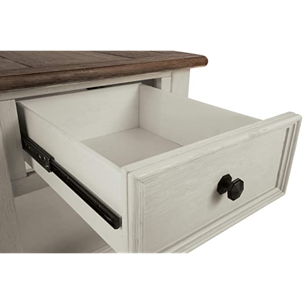 Signature Design by Ashley Tyler Creek Rustic Chair Side End Table with Pull-Out Tray & USB Ports, Brown Blackish Brown Table