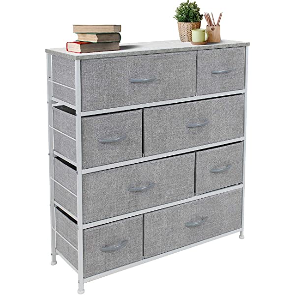 Sorbus Dresser with 8 Drawers - Furniture Storage Chest Tower Unit for Bedroom, Hallway, Closet, Office Organization - Steel Frame, Wood Top, Easy Pull Fabric Bins (Black)