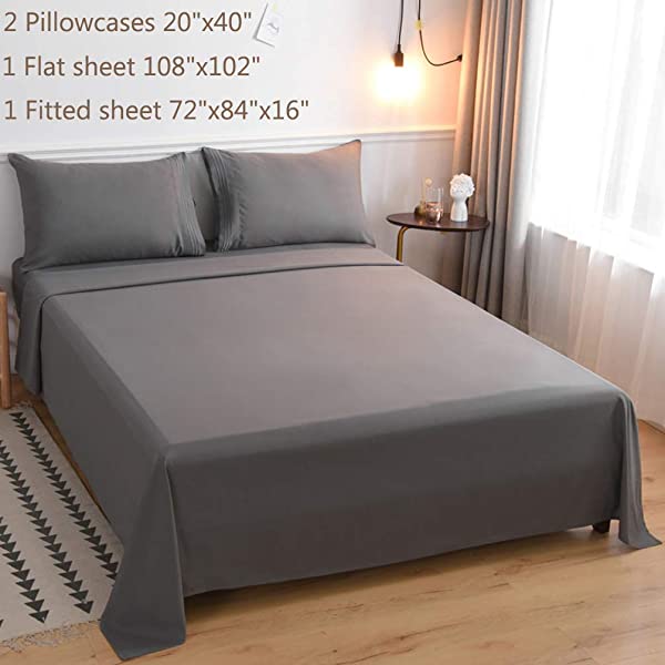 LBRO2M Bed Sheet Set Queen Size 16 Inches Deep Pocket 1800 Thread Count 100% Microfiber Sheet,Bedding Super Soft Comfortable, Cool Warm,4 Piece(Dark Grey) Dark Grey Queen