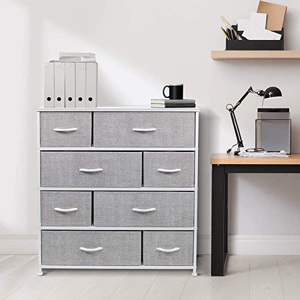 Sorbus Dresser with 8 Drawers - Furniture Storage Chest Tower Unit for Bedroom, Hallway, Closet, Office Organization - Steel Frame, Wood Top, Easy Pull Fabric Bins (Black)