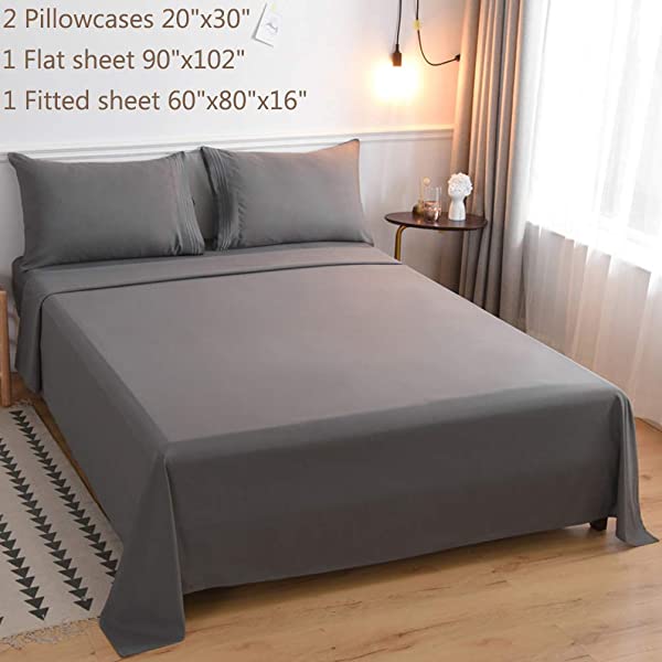 LBRO2M Bed Sheet Set Queen Size 16 Inches Deep Pocket 1800 Thread Count 100% Microfiber Sheet,Bedding Super Soft Comfortable, Cool Warm,4 Piece(Dark Grey) Dark Grey Queen