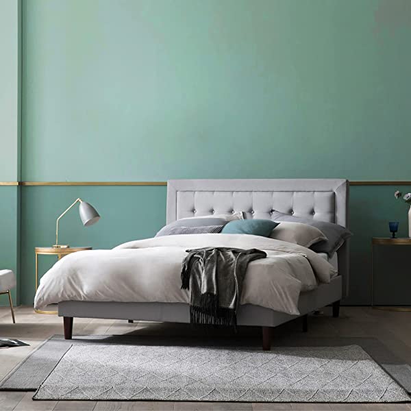 Zinus Dachelle Upholstered Platform Bed Frame / Mattress Foundation / Wood Slat Support / No Box Spring Needed / Easy Assembly, Queen, Platform Bed Only, Dark Grey Dark Grey Queen Platform Bed Only