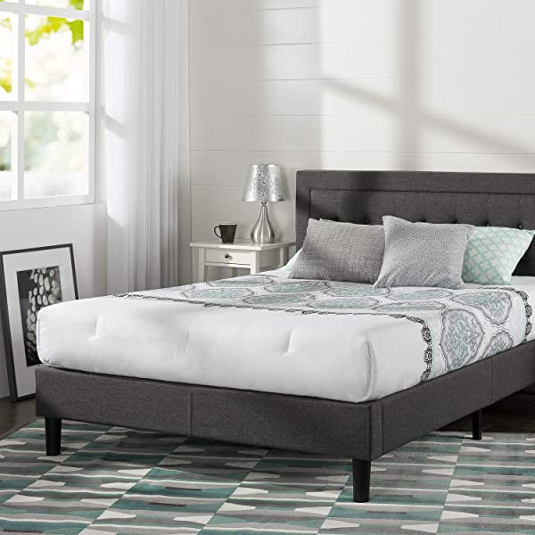 Zinus Dachelle Upholstered Platform Bed Frame / Mattress Foundation / Wood Slat Support / No Box Spring Needed / Easy Assembly, Queen, Platform Bed Only, Dark Grey Dark Grey Queen Platform Bed Only