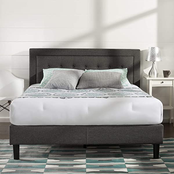 Zinus Dachelle Upholstered Platform Bed Frame / Mattress Foundation / Wood Slat Support / No Box Spring Needed / Easy Assembly, Queen, Platform Bed Only, Dark Grey Dark Grey Queen Platform Bed Only