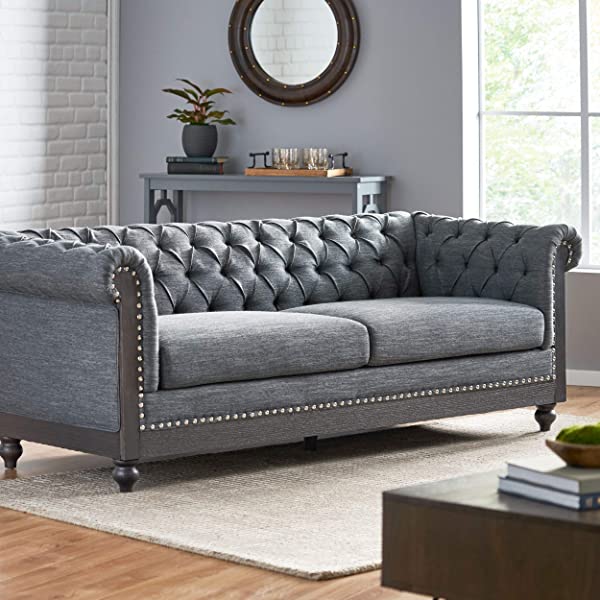 Christopher Knight Home Castalia Sofas, Midnight Black + Dark Brown Midnight Black + Dark Brown Birch Wood