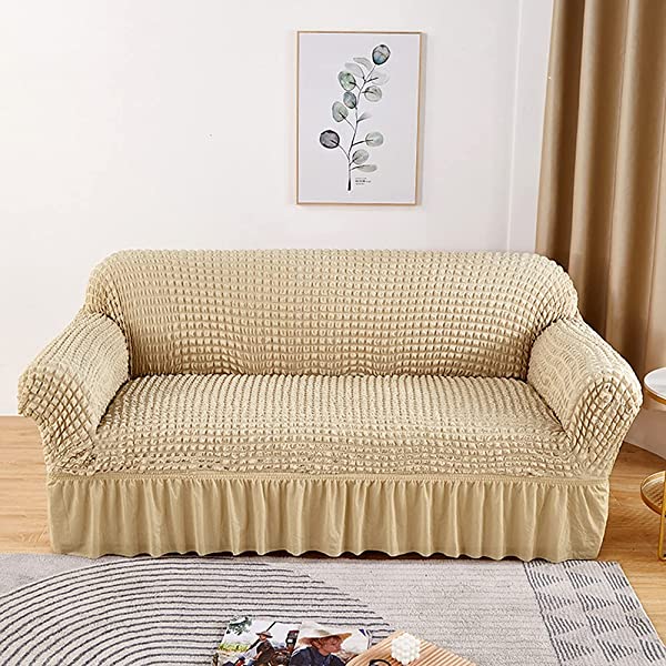 skyfiree Couch Cover Gray Sofa Slipcover Universal High Stretch Couch Cover 1 Piece Soft Sofa Cover for 3 Cushion Couch Elastic Durable Furniture Protector with Skirt 3 Seater Grey